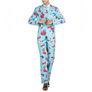 Vibrant Christmas Santa Flamingo Print Men's Suit